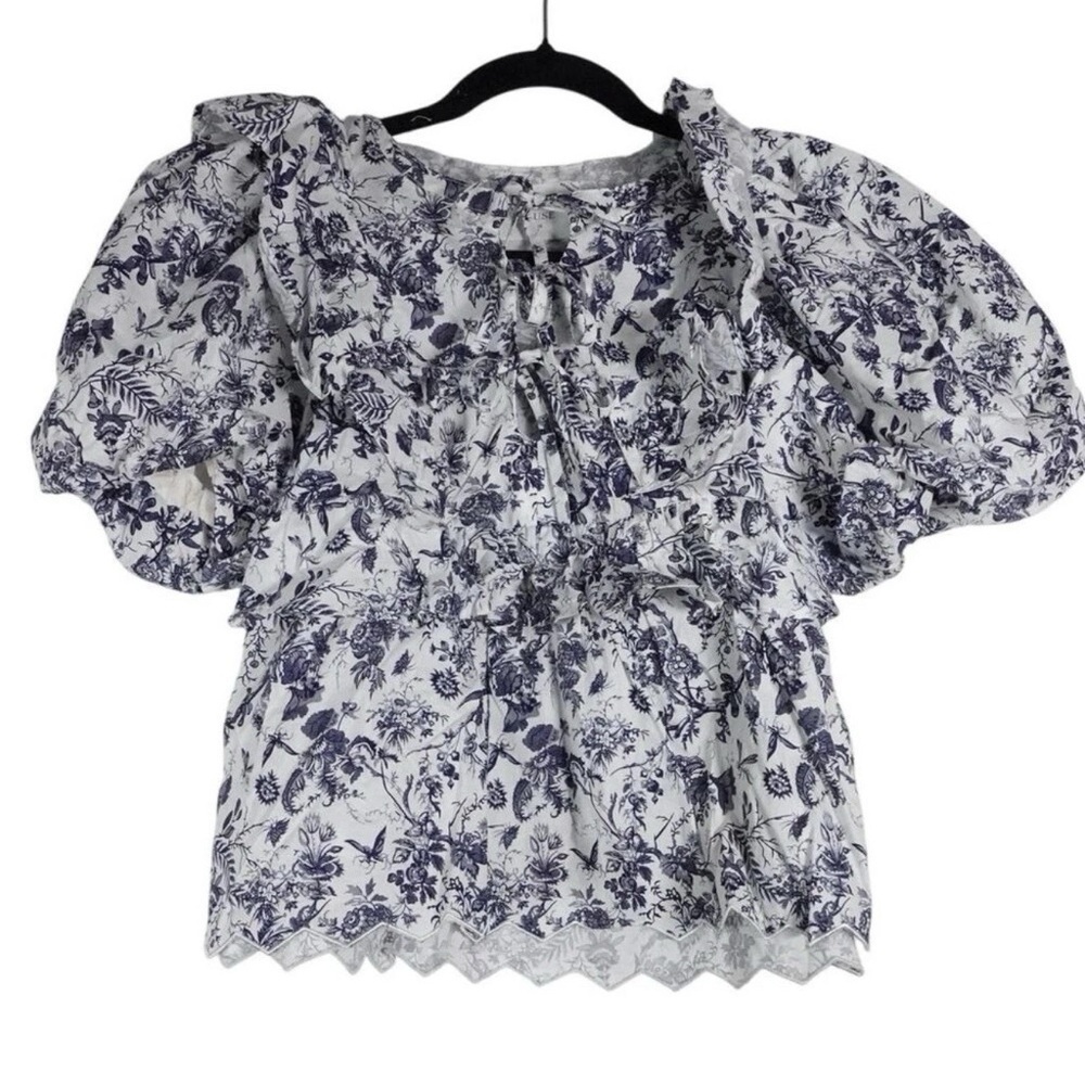 Hyacinth House Nadia Ruffle Blouse XS NWT Navy Floral Cotton Cottagecore Boho - Picture 4 of 8